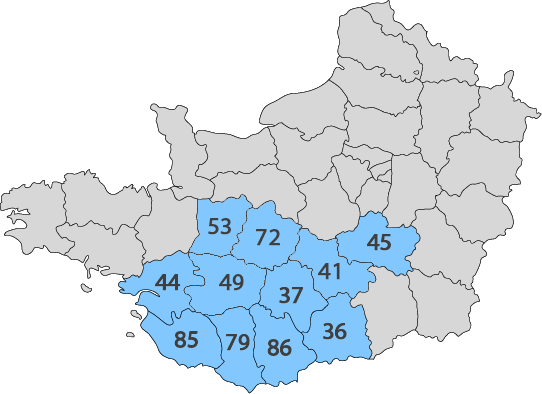 Carte des départements de la zone d'intervention